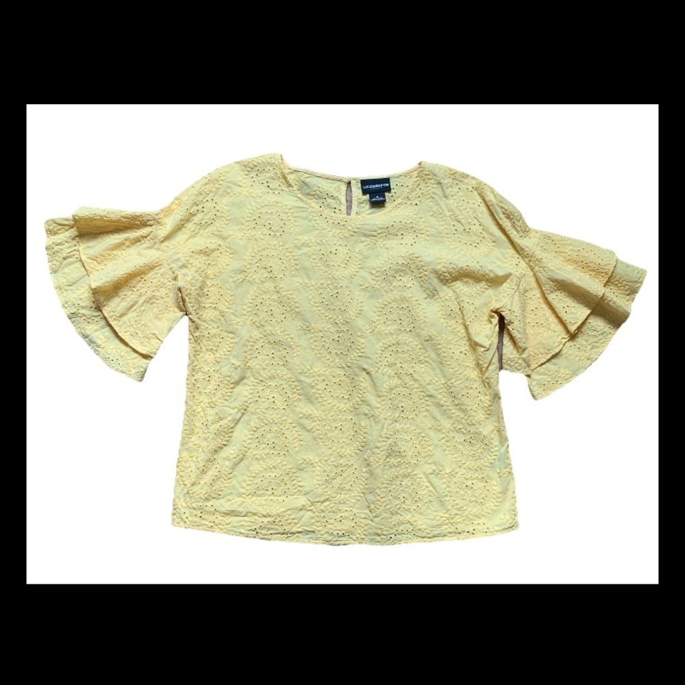 Women's Yellow Eyelet Top Liz Claiborne Size Medium - Picture 4 of 5